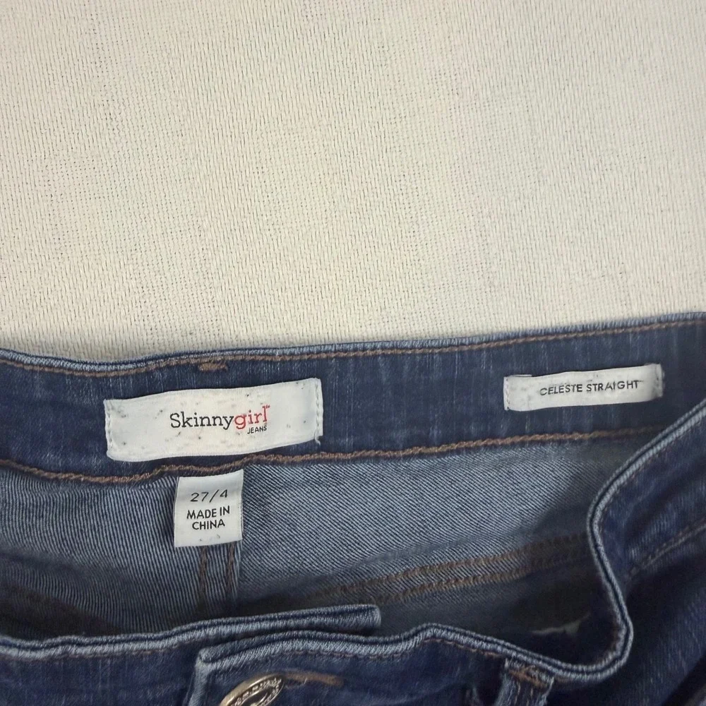 Skinnygirl Celeste Straight Leg Jeans Dark Wash Raw Hem Size 27/4 Blue 1436
